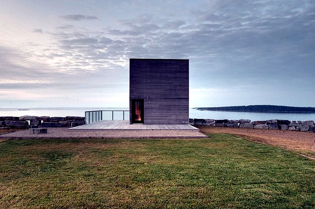 Modern wooden house on the rock on the coast of Nova Scotia
