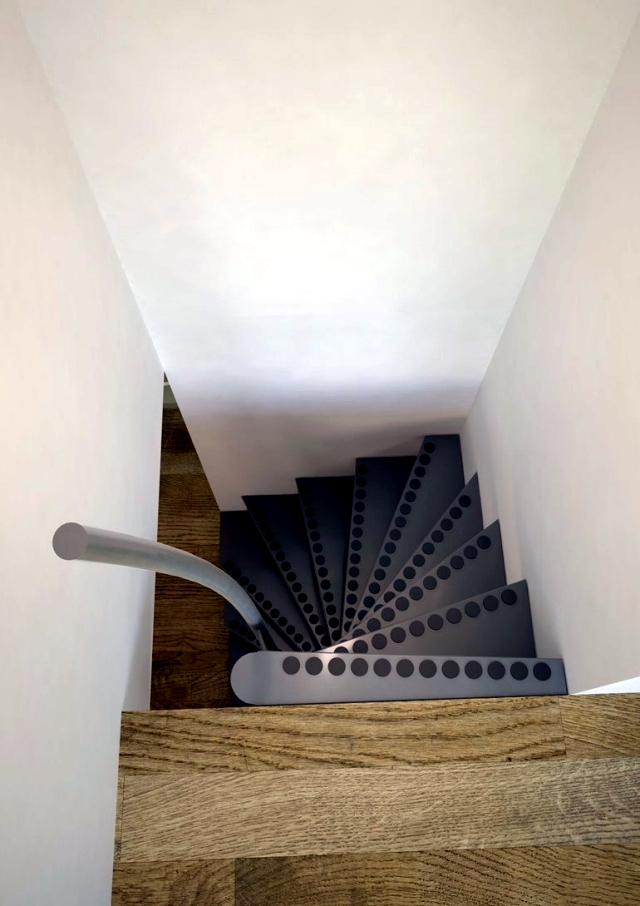 Square spiral staircase 1m2 ® with small dimensions. Interior Design
