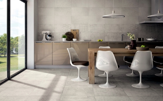 Chic wall and floor tile provide a visual description
