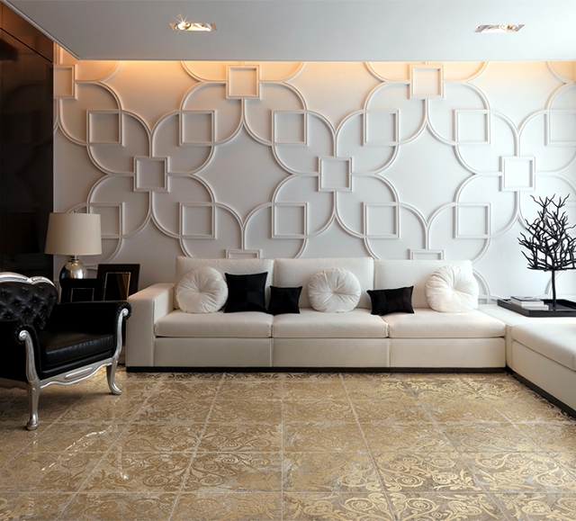 Chic wall and floor tile provide a visual description