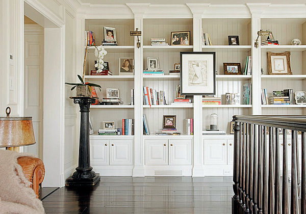 Organize and focus on internal library wall shelf in the living room