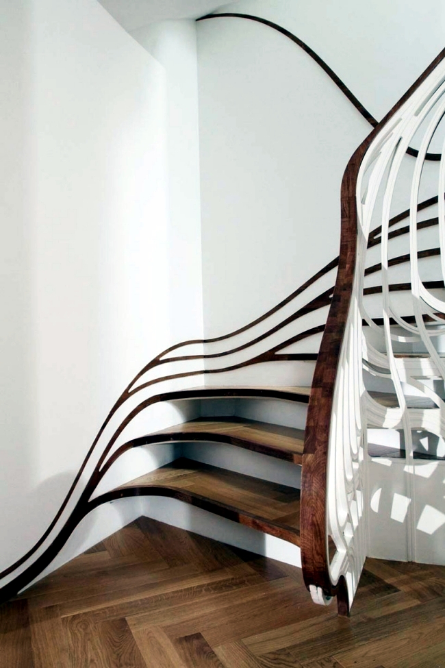 Amazing "floating" wooden staircase - designed by Atmos Studio