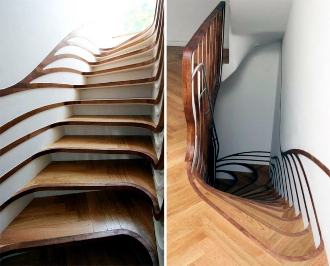 Amazing "floating" wooden staircase - designed by Atmos Studio