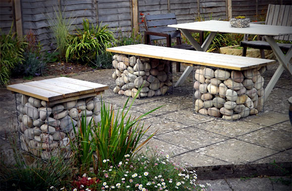 Build raised beds, benches and gabion fence itself - gabions in the garden