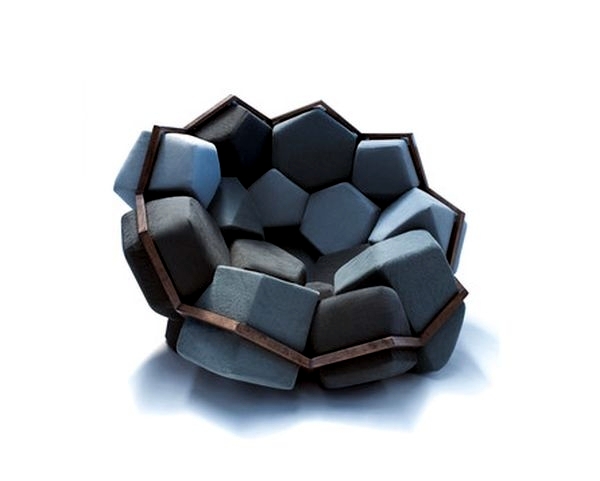 Chair design in geometric shapes resembling natural crystalloids