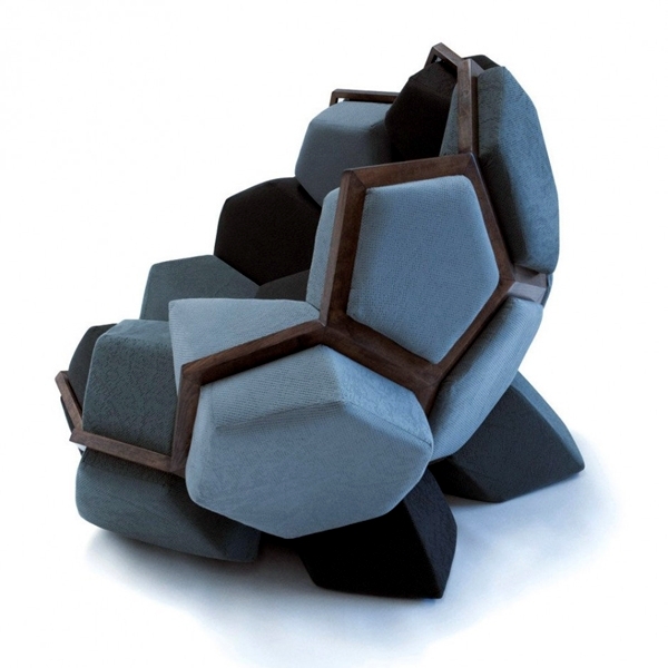 Chair design in geometric shapes resembling natural crystalloids