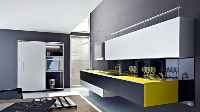 Combine glamorous Italian kitchen glass, wood and stainless steel