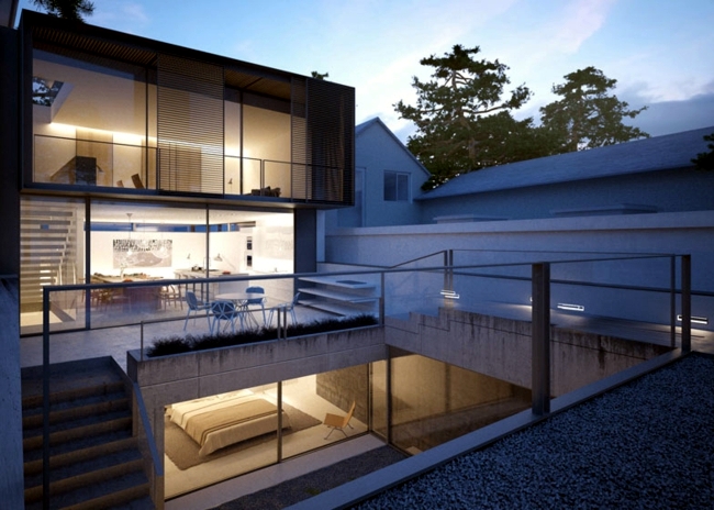 Construction - Project for modern solid concrete house and glass