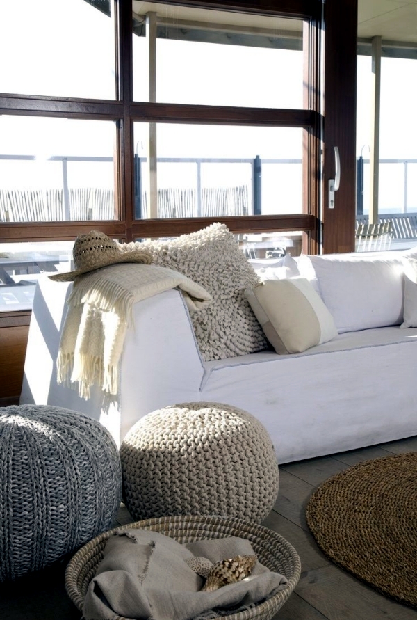 Cozy at home with knitting, wool and fur furniture and ceilings