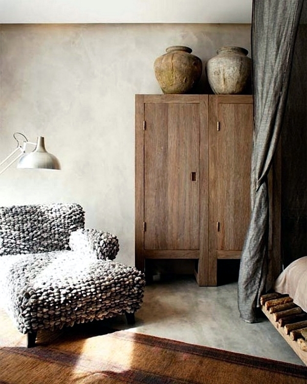 Cozy at home with knitting, wool and fur furniture and ceilings