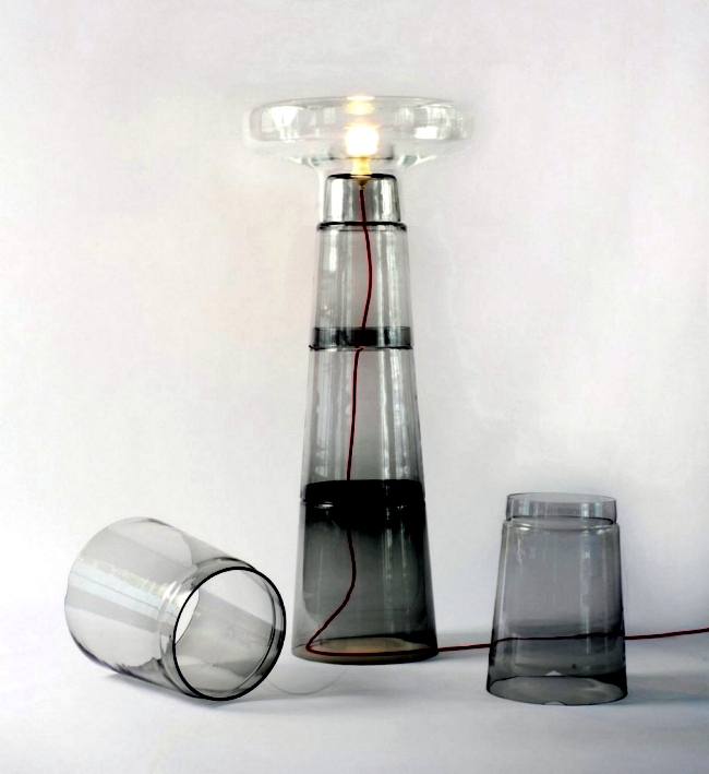 Designer table / floor lamp made of glass - "Lighthouse" by Dan Yeffet