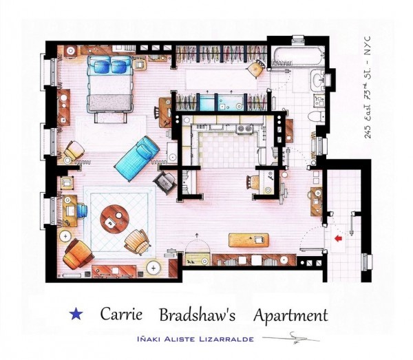 Drawings and layout of the apartments and houses of favorite series