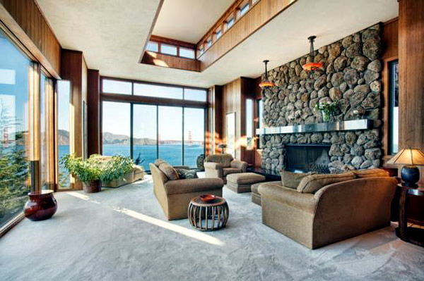 Dress Attractive Wall Decoration In The, Stone Living Room
