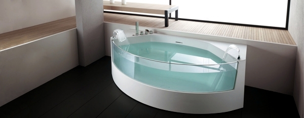Ergonomic corner bath with shower and whirlpool function by Teuco
