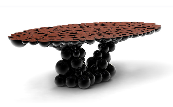 Exclusive dining table design inspired by the Newton's law of gravitation