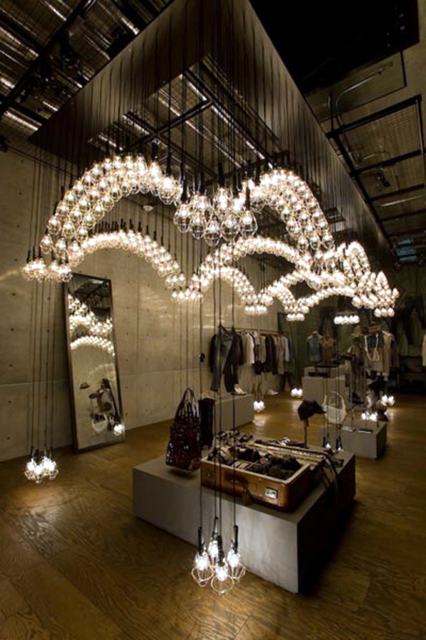 Floating light installation by Ayako Maruta in Diesel Denim Gallery