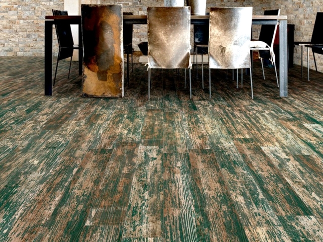 Floor tiles in wood design celebrate the return of retro style of living