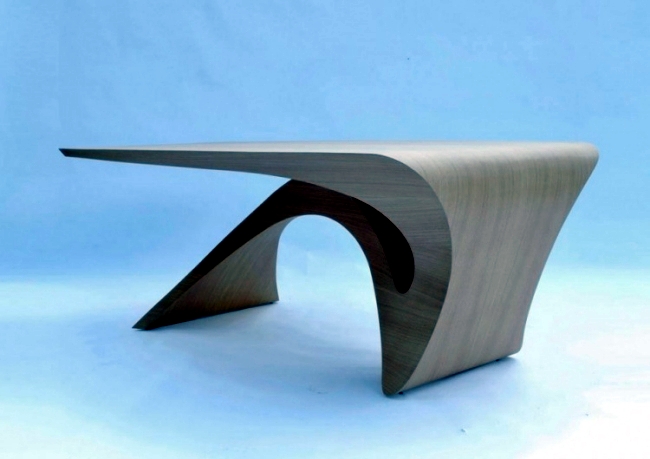 Futuristic wooden table design of the series Form Follows Function