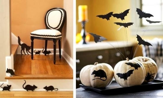 Halloween decoration and craft ideas with bats and black cats
