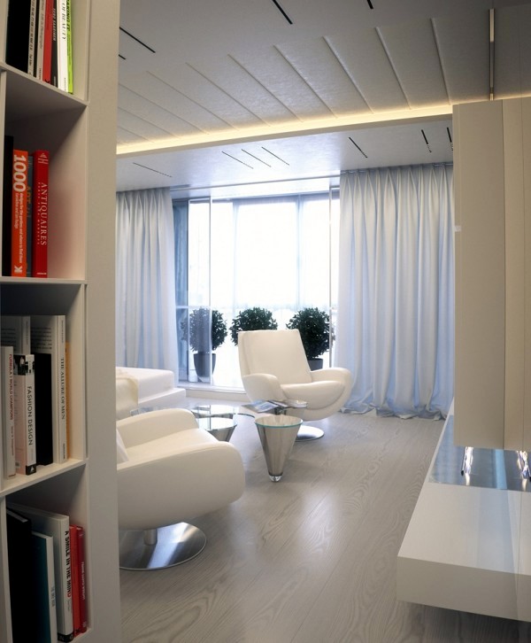 High gloss lacquer and pure white dominate in a modern apartment