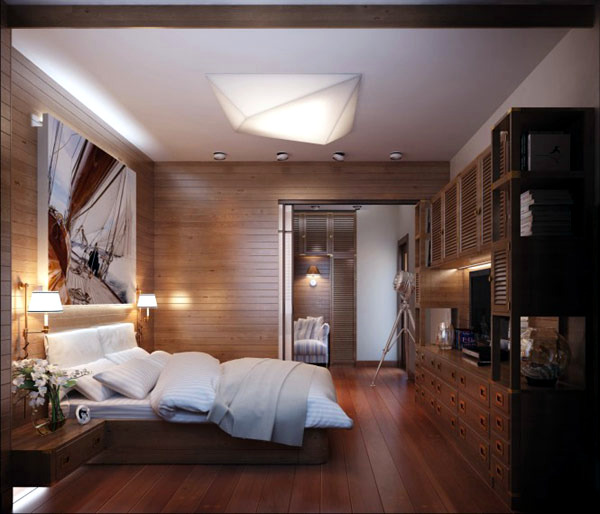 Modern bedroom interior - Equipment for travel enthusiasts