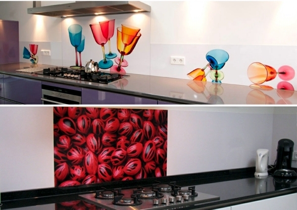 Modern glass kitchen splash back wall designs offer protection in the kitchen