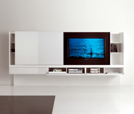 Modern shelving designs with built-in screens from Acerbis