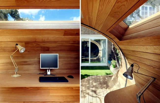 Modern wooden pavilion in the garden design will accommodate small office space