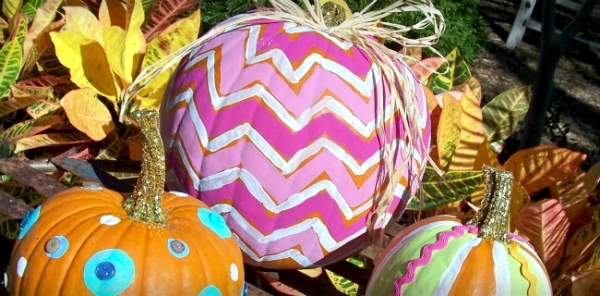 Painted halloween pumpkins with unusual but effective color