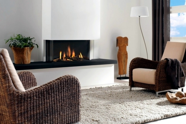 Set up the seating area in front of the cozy fireplace in the living area