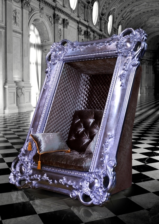 Set velvet cushion chair design Slokoski in a portrait frame