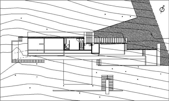 The coach house on a hillside impressed with massive concrete structure