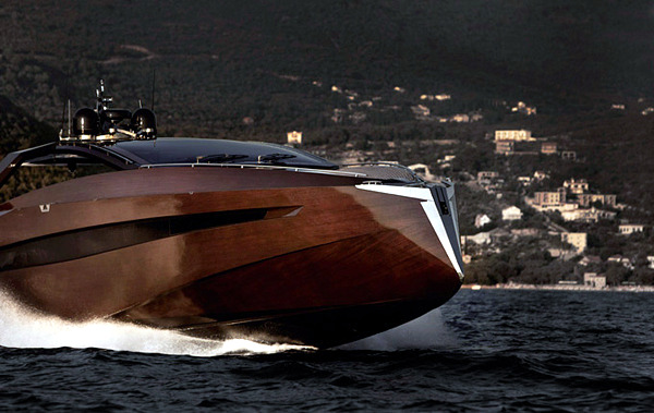 The luxury yacht by Art of Kinetik - wood tones in the interior