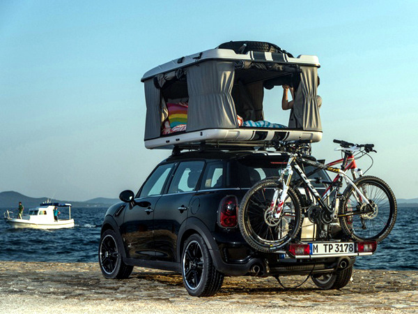 The Mini Countryman car with a tent suitable for camping holidays