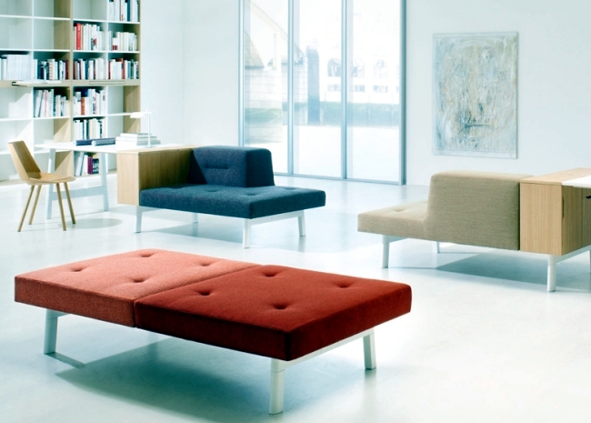 The modular furniture system "dock" is used to relax and work