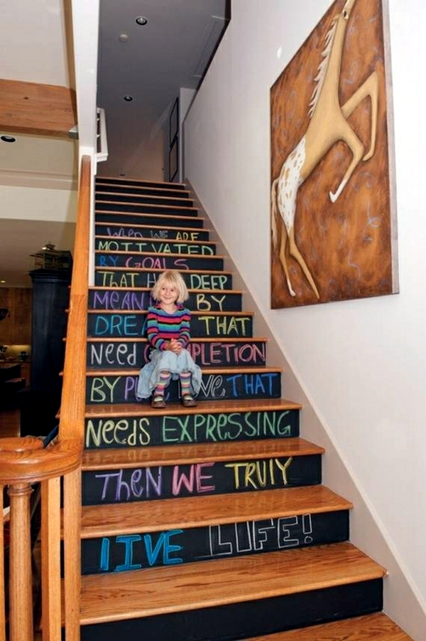 The staircase decorating ideas with paint leftover wallpaper and wall stickers