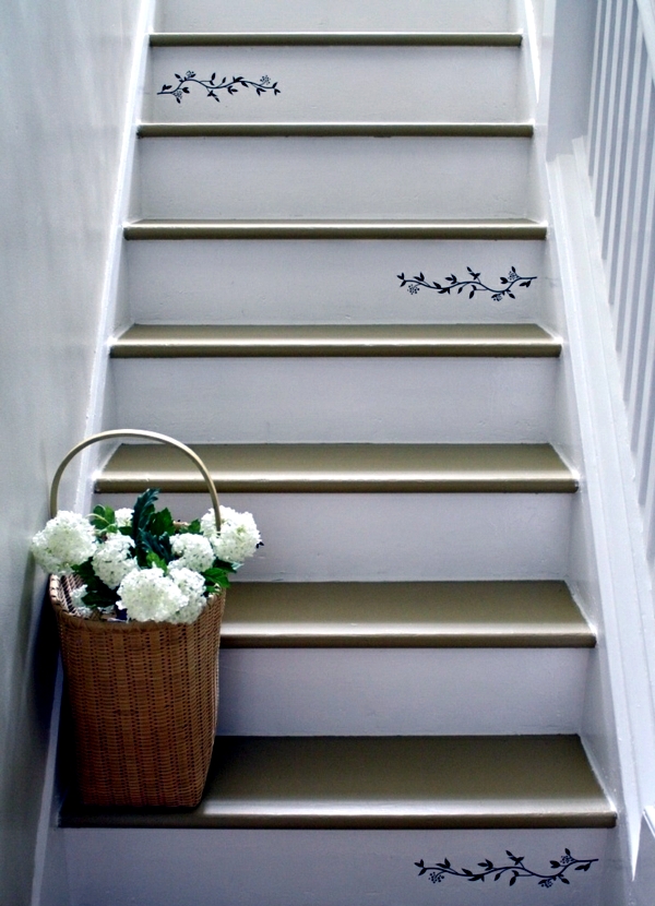 The staircase decorating ideas with paint leftover wallpaper and wall stickers
