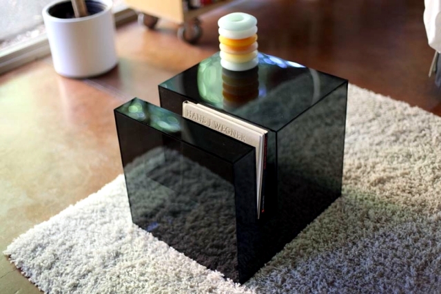 The transparent acrylic side table by Eric Pfeiffer - "Slot Table"