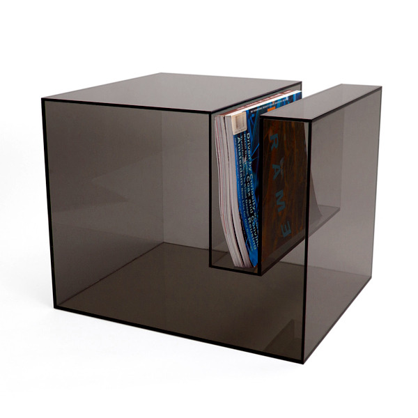 The transparent acrylic side table by Eric Pfeiffer - "Slot Table"