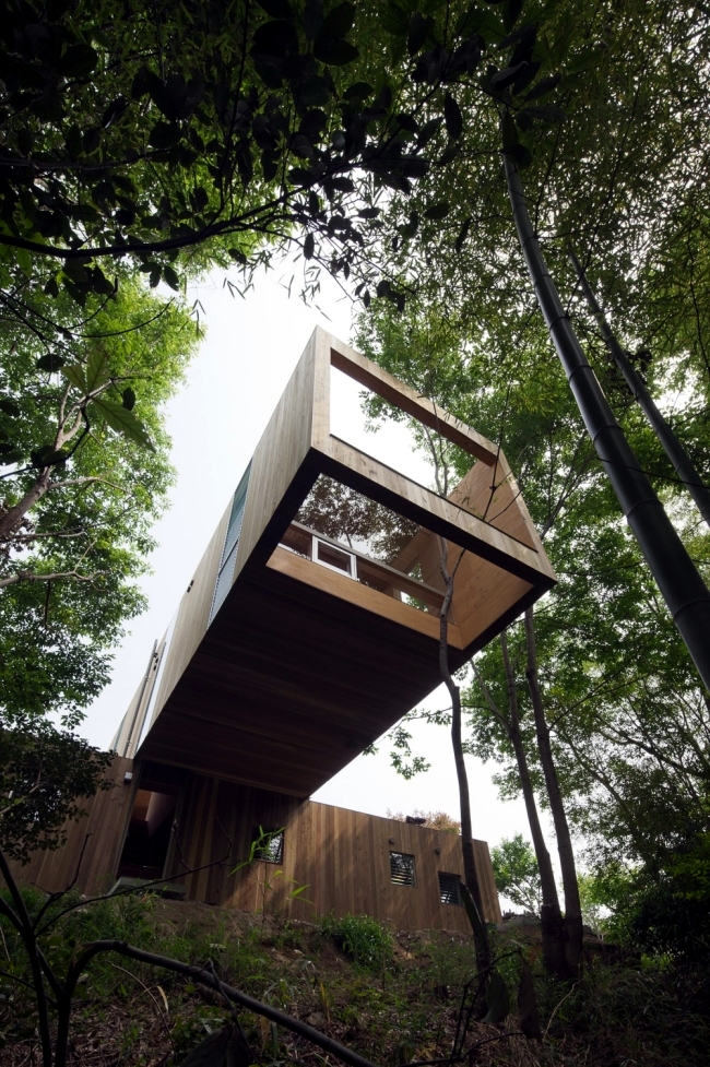 Wooden house in the forest floats in the air - Draft UID Architects